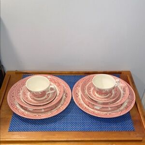 2 place settings of Churchill Rosa Pink Willowware, like new!